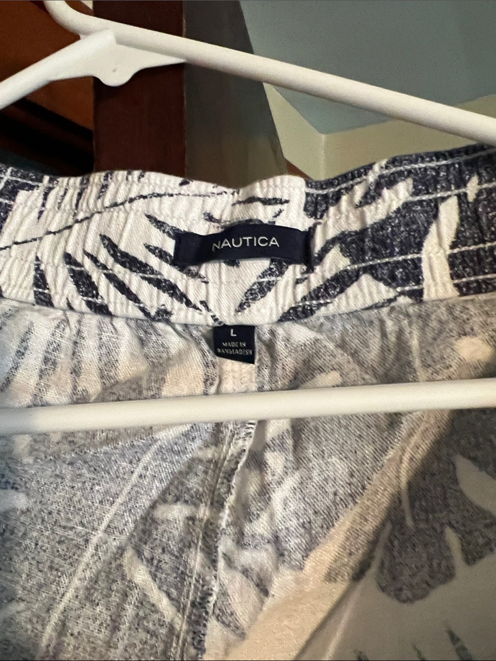 Nautica White and Navy Tropical-Print Drawstring Shorts